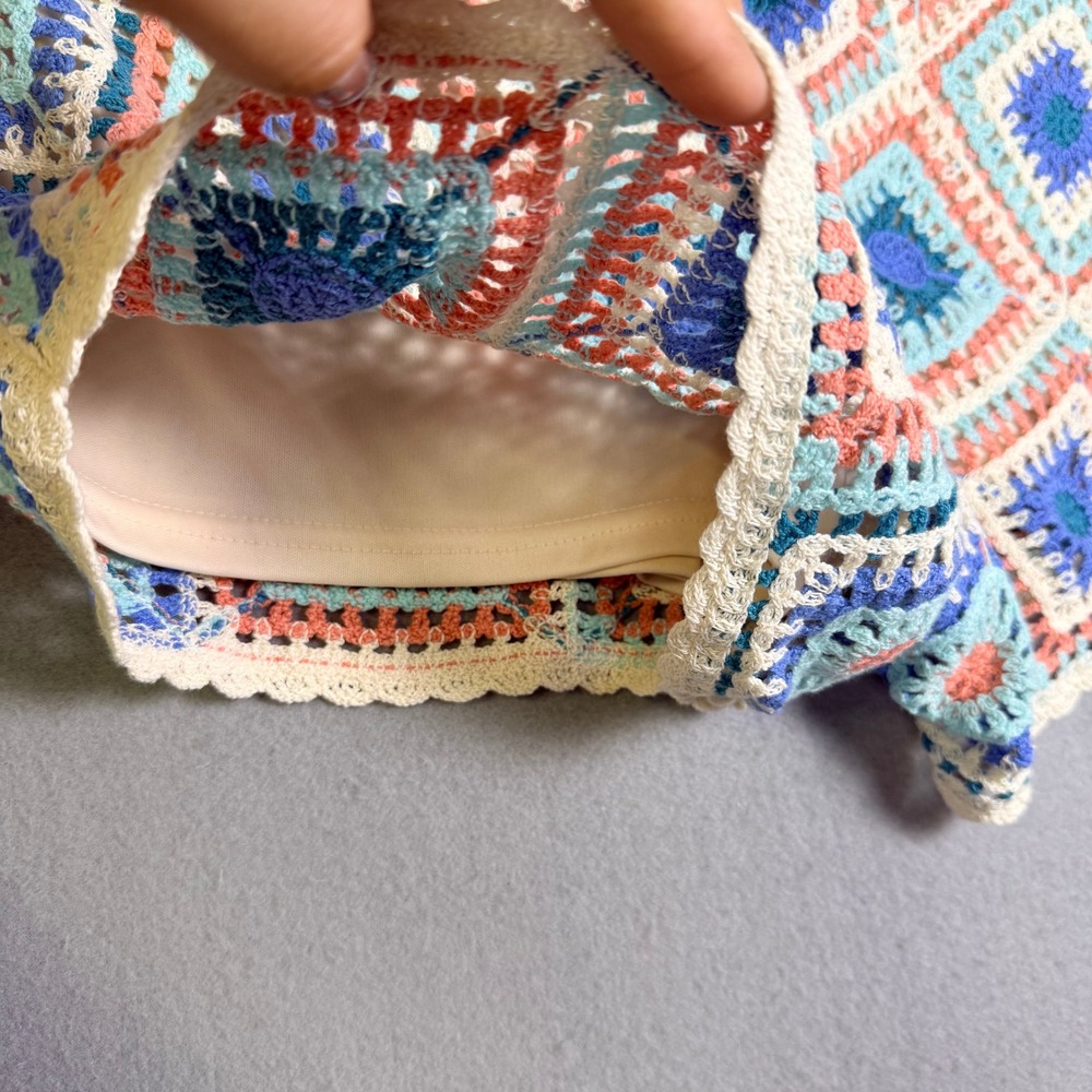 Crochet Granny Square Shorts Multicolor Boho SzM 70's Festival Rave HippieIndie - Picture 6 of 8